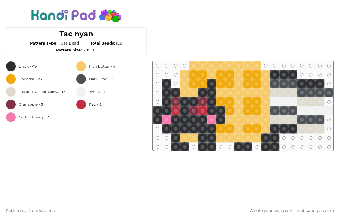 Tac nyan - Fuse Bead Pattern by bubbydubbly on Kandi Pad - orange,yellow,gray,nyan cat,tac nayn,2000s,silly,cat,nyan