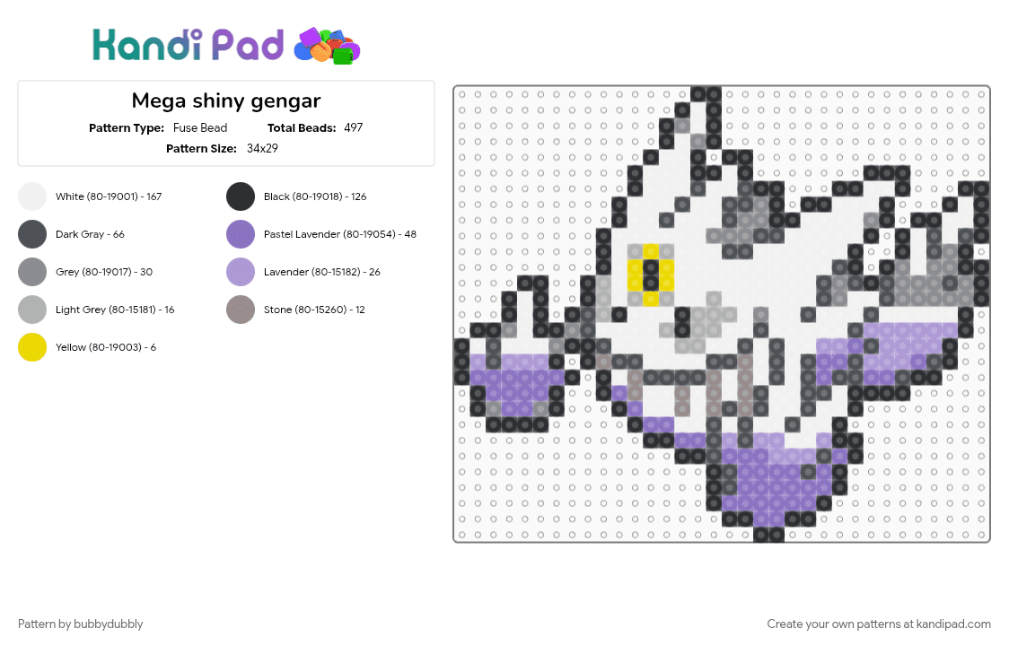 Mega shiny gengar - Fuse Bead Pattern by bubbydubbly on Kandi Pad - blue, gray, white