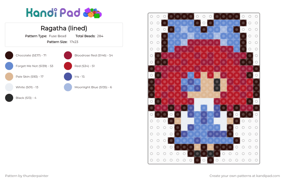 Ragatha (lined) - Fuse Bead Pattern by bubbydubbly on Kandi Pad - red,blue,brown,ragatha