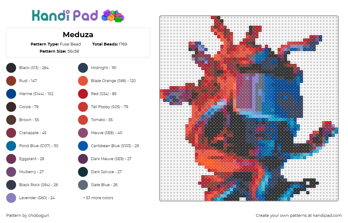 Meduza - Fuse Bead Pattern by chobogurl on Kandi Pad - meduza,dj,edm,music,electrifying,energy,vibrant,rhythm,red,blue