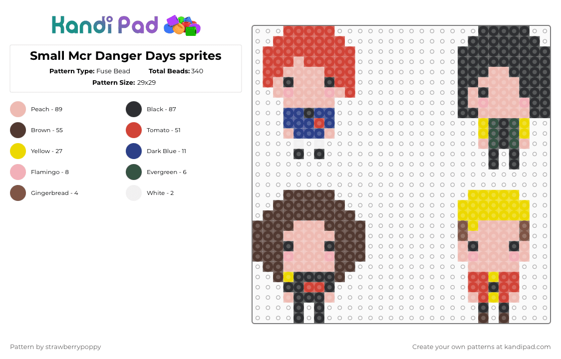Small Mcr Danger Days sprites - Fuse Bead Pattern by strawberrypoppy on Kandi Pad - red,beige,brown