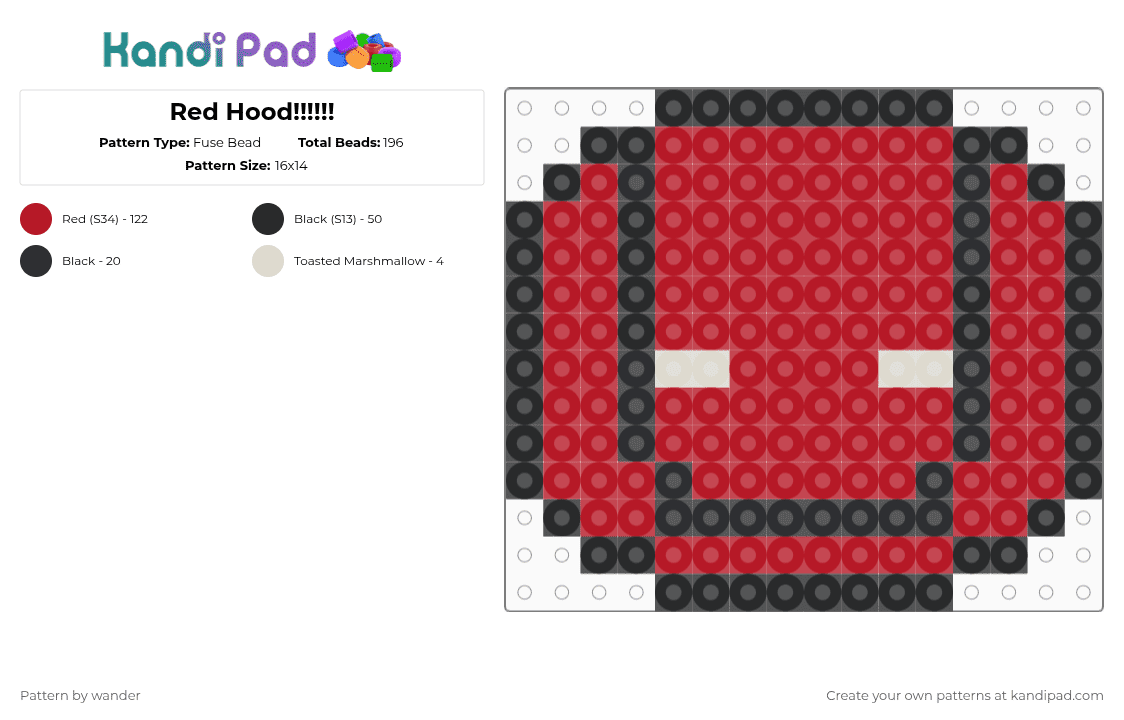 Red Hood!!!!!! - Fuse Bead Pattern by wander on Kandi Pad - 