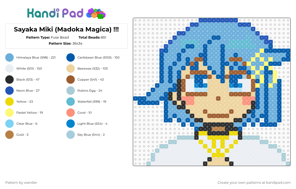 Sayaka Miki (Madoka Magica) !!! - Fuse Bead Pattern by wander on Kandi Pad - light blue,blue,beige