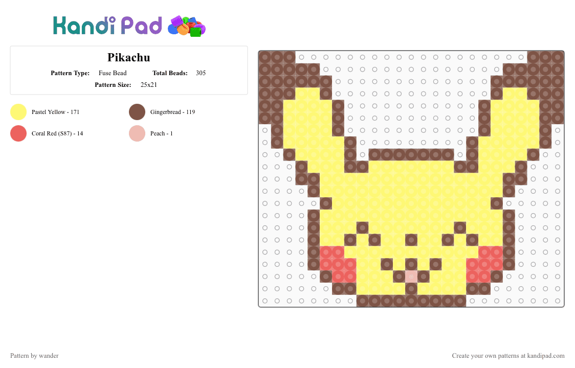 Pikachu - Fuse Bead Pattern by wander on Kandi Pad - tan,yellow