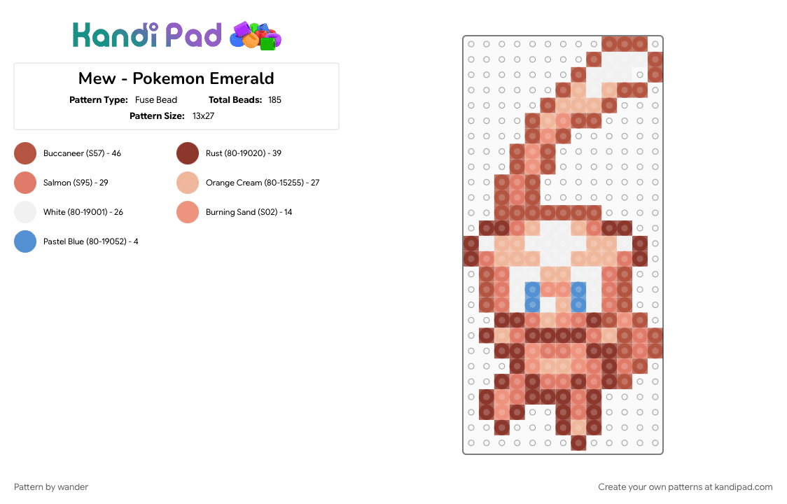 Mew - Pokemon Emerald - Fuse Bead Pattern by wander on Kandi Pad - orange, red