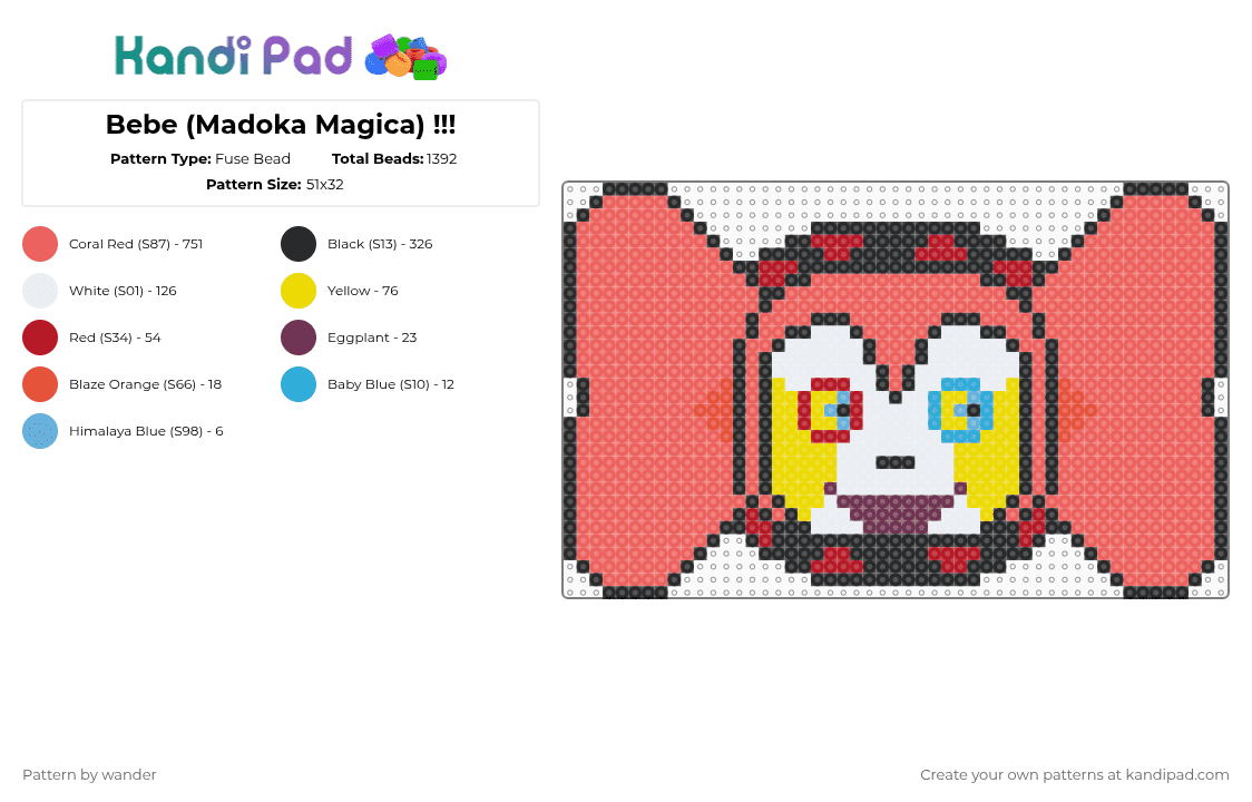 Bebe (Madoka Magica) !!! - Fuse Bead Pattern by wander on Kandi Pad - red