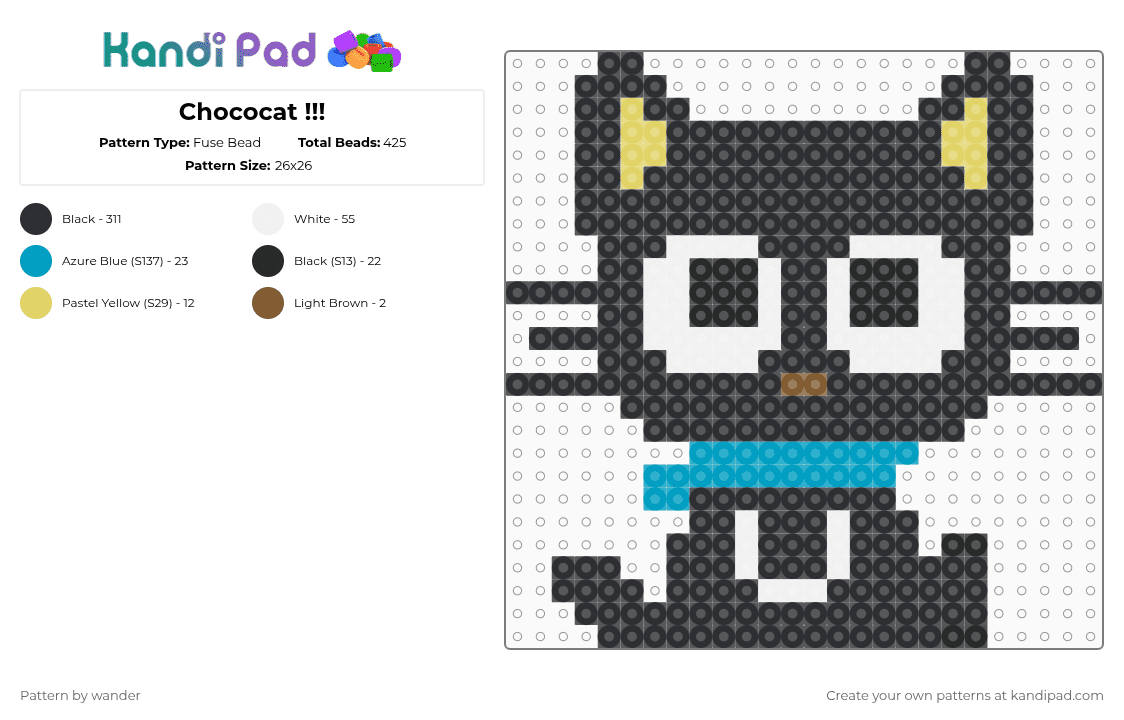 Chococat !!! - Fuse Bead Pattern by wander on Kandi Pad - black,white,light blue,yellow