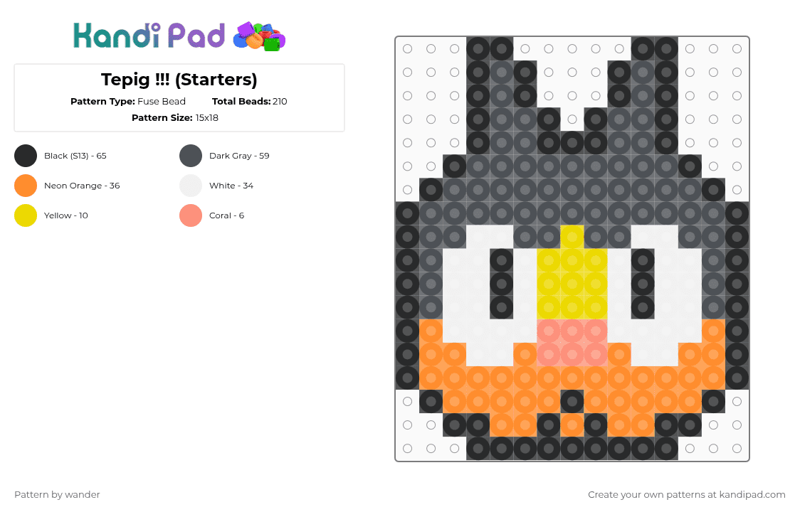 Tepig !!! (Starters) - Fuse Bead Pattern by wander on Kandi Pad - gray,orange