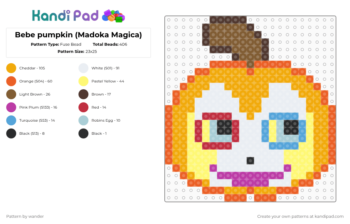 Bebe pumpkin (Madoka Magica) - Fuse Bead Pattern by wander on Kandi Pad - orange,yellow