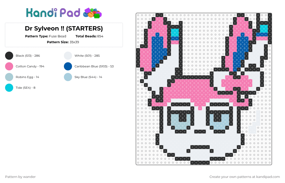 Dr Sylveon !! (STARTERS) - Fuse Bead Pattern by wander on Kandi Pad - white,pink