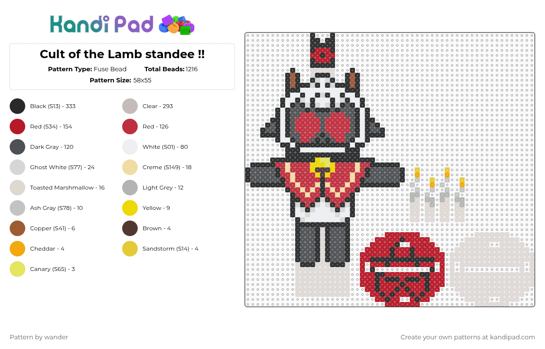 Cult of the Lamb standee !! - Fuse Bead Pattern by wander on Kandi Pad - red,gray,beige