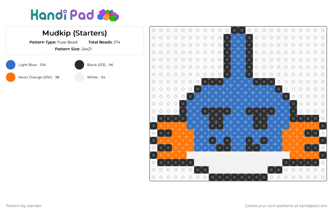 Mudkip (Starters) - Fuse Bead Pattern by wander on Kandi Pad - blue, orange