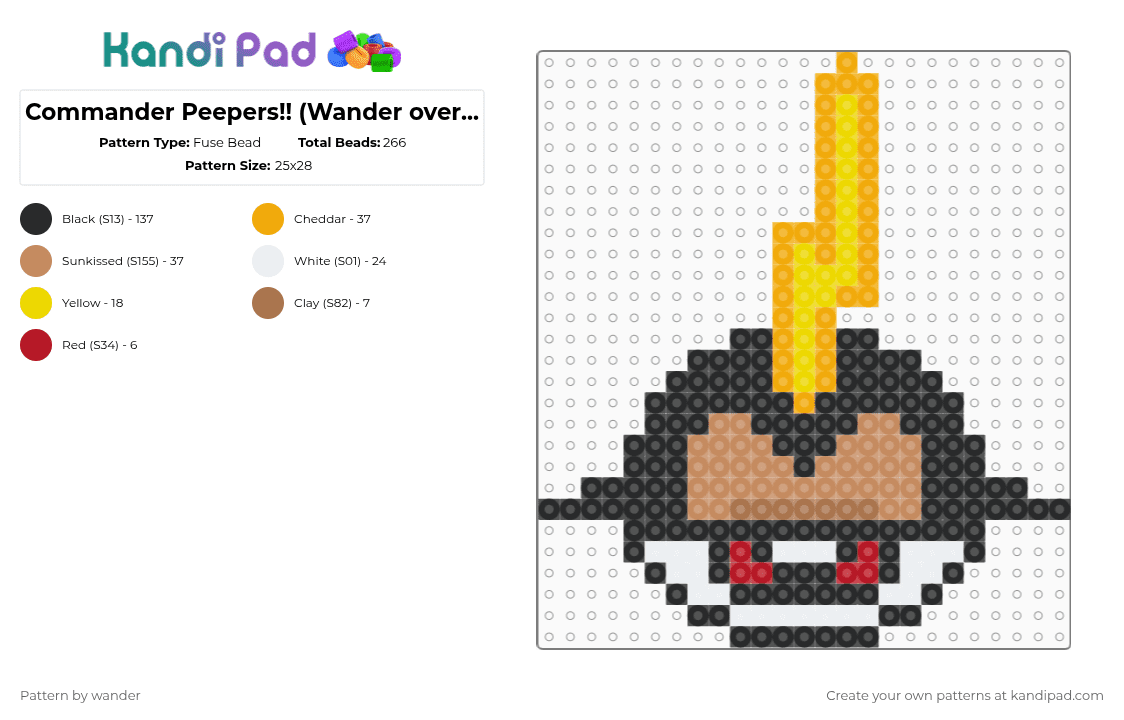 Commander Peepers!! (Wander over yonder) - Fuse Bead Pattern by wander on Kandi Pad - black,orange,tan