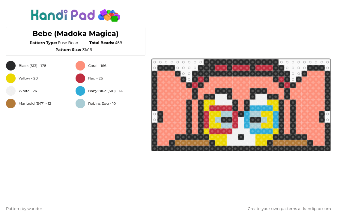 Bebe (Madoka Magica) - Fuse Bead Pattern by wander on Kandi Pad - orange