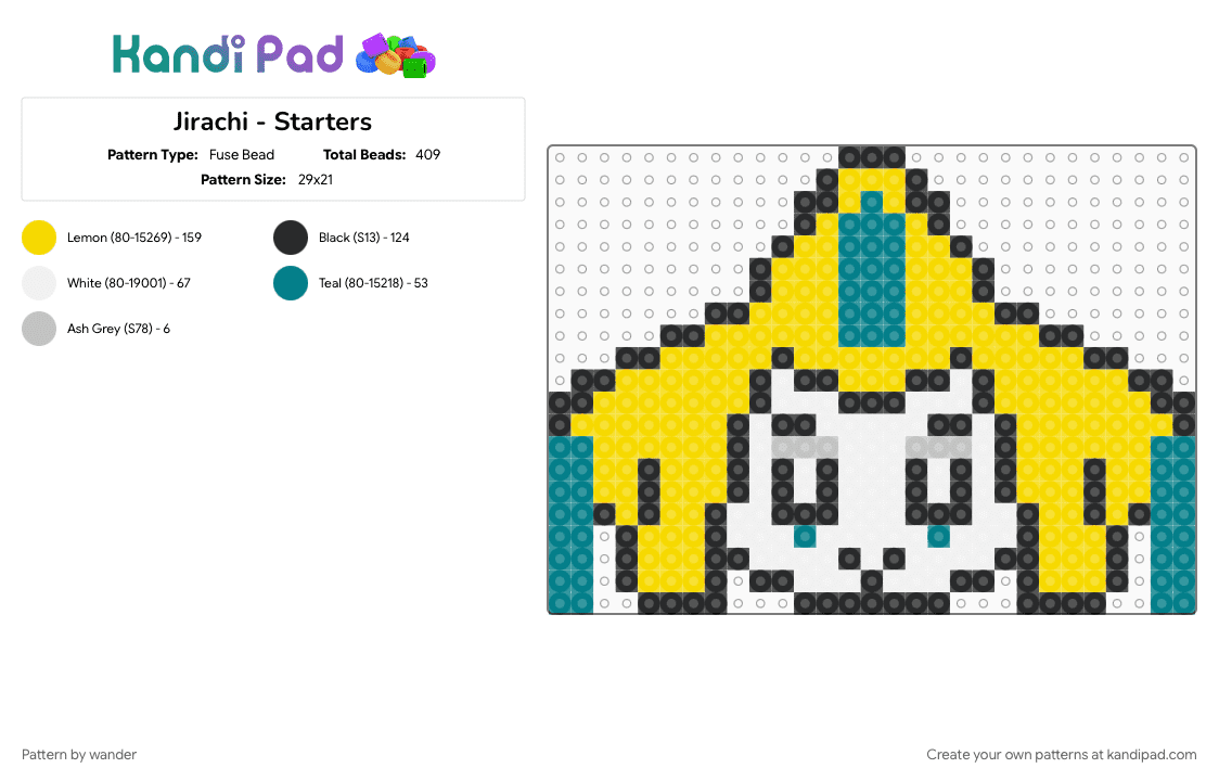 Jirachi - Starters - Fuse Bead Pattern by wander on Kandi Pad - yellow