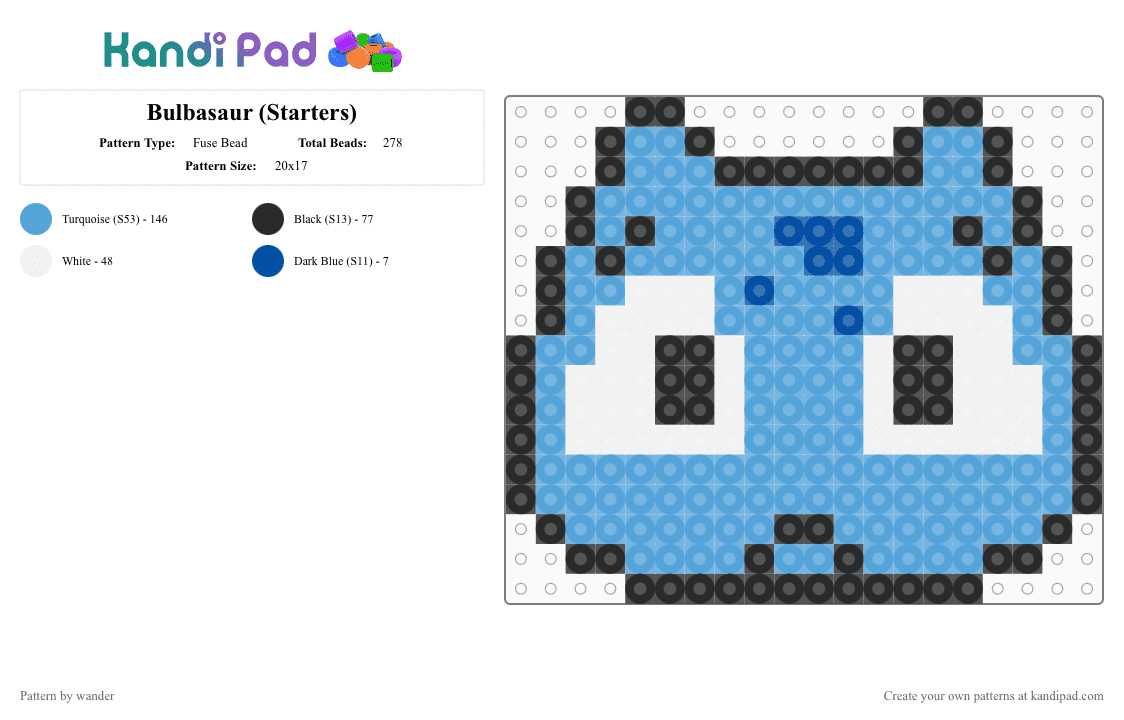 Bulbasaur (Starters) - Fuse Bead Pattern by wander on Kandi Pad - light blue