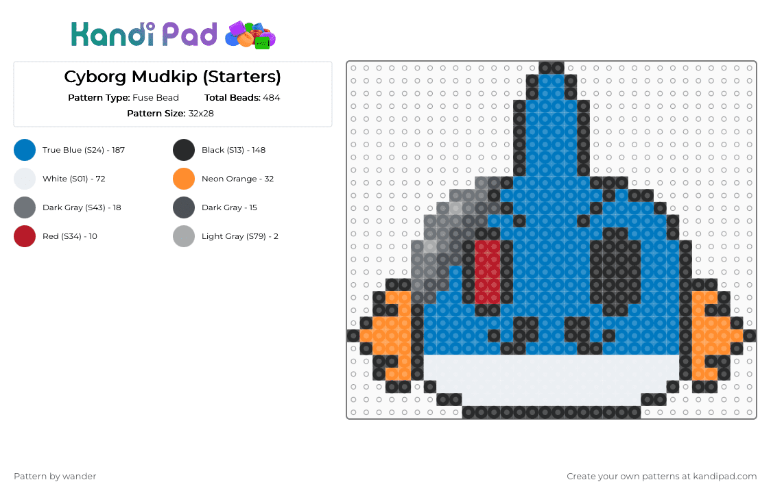 Cyborg Mudkip (Starters) - Fuse Bead Pattern by wander on Kandi Pad - blue