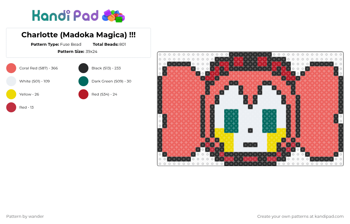 Charlotte (Madoka Magica) !!! - Fuse Bead Pattern by wander on Kandi Pad - red
