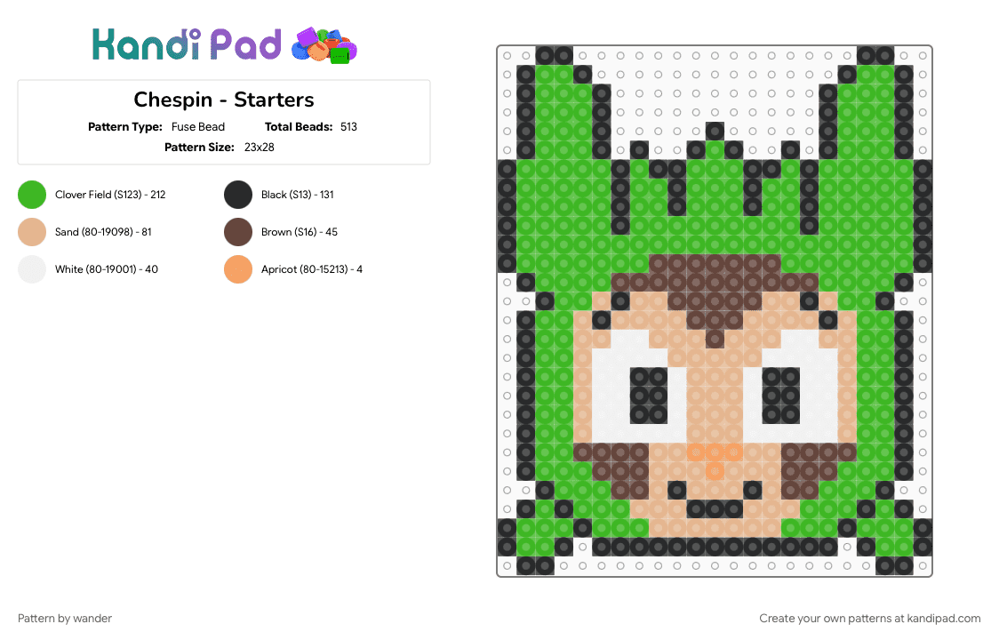 Chespin - Starters - Fuse Bead Pattern by wander on Kandi Pad - beige, green