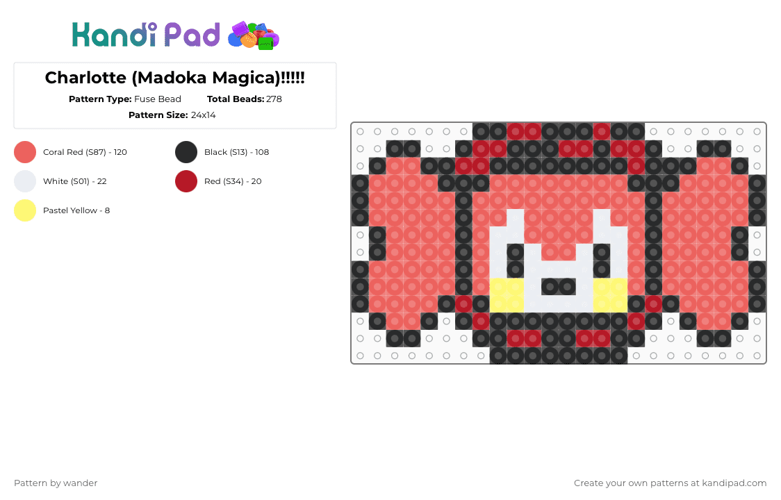 Charlotte (Madoka Magica)!!!!! - Fuse Bead Pattern by wander on Kandi Pad - red