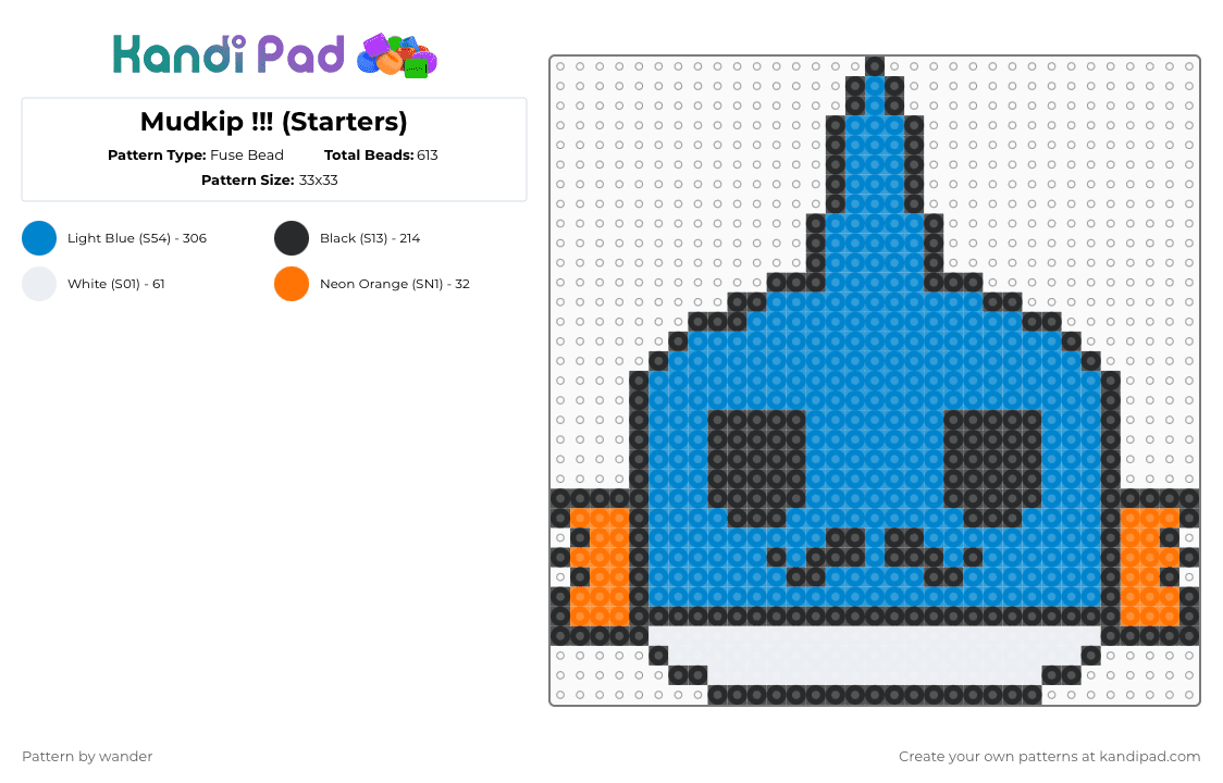 Mudkip !!! (Starters) - Fuse Bead Pattern by wander on Kandi Pad - blue