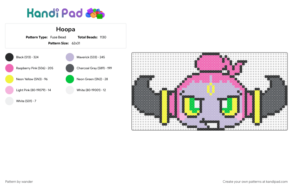 Hoopa - Fuse Bead Pattern by wander on Kandi Pad - gray, pink
