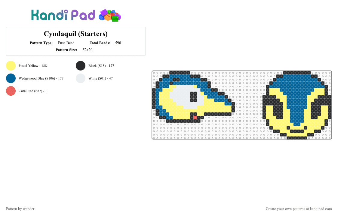 Cyndaquil (Starters) - Fuse Bead Pattern by wander on Kandi Pad - blue, yellow