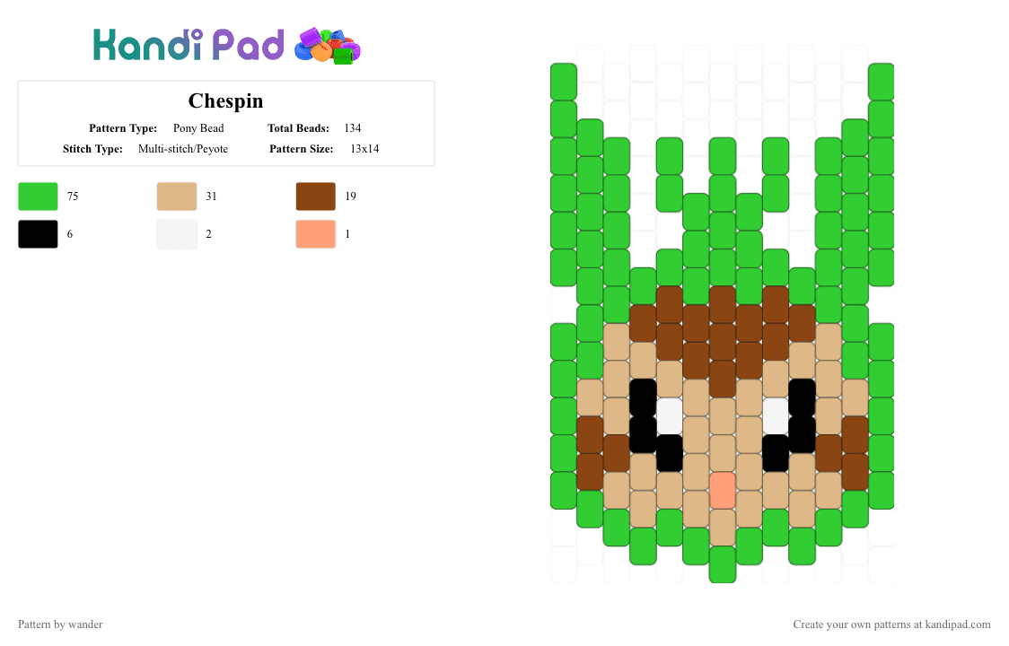 Chespin - Pony Bead Pattern by wander on Kandi Pad - green,beige
