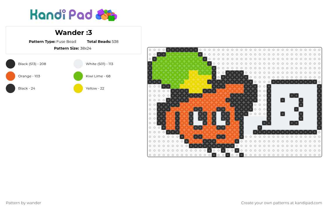 Wander :3 Fuse Bead Pattern - Kandi Pad | Kandi Patterns, Fuse Bead ...