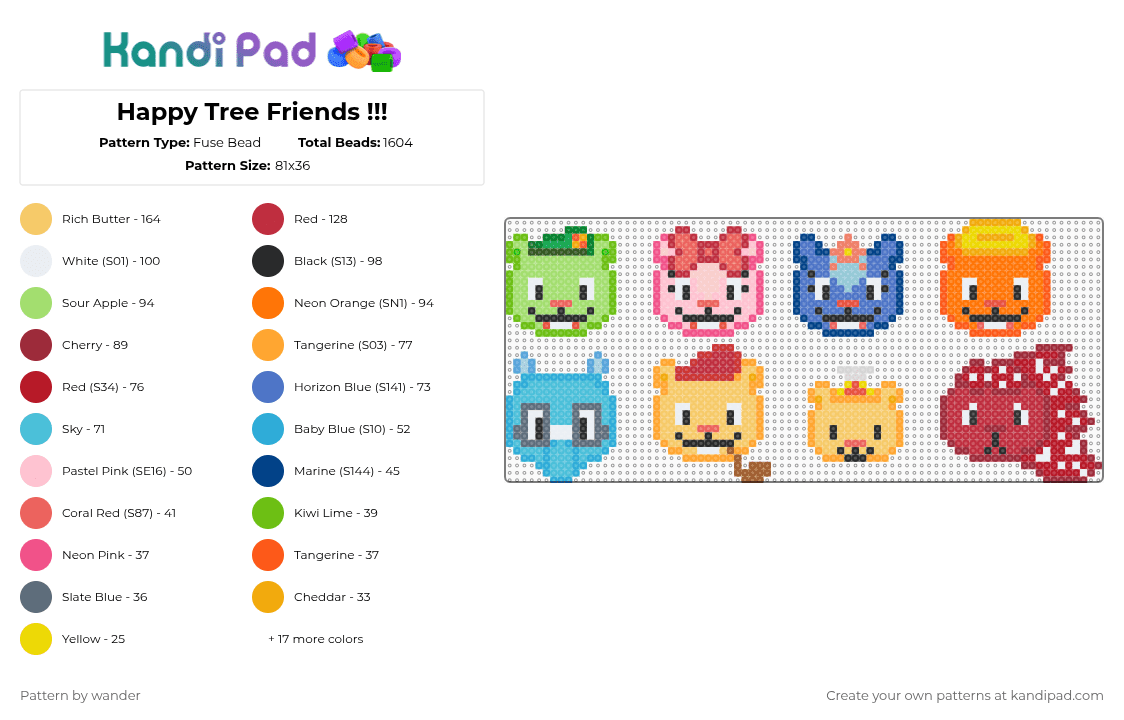Happy Tree Friends !!! - Fuse Bead Pattern by wander on Kandi Pad - orange,red,blue,light blue,colorful