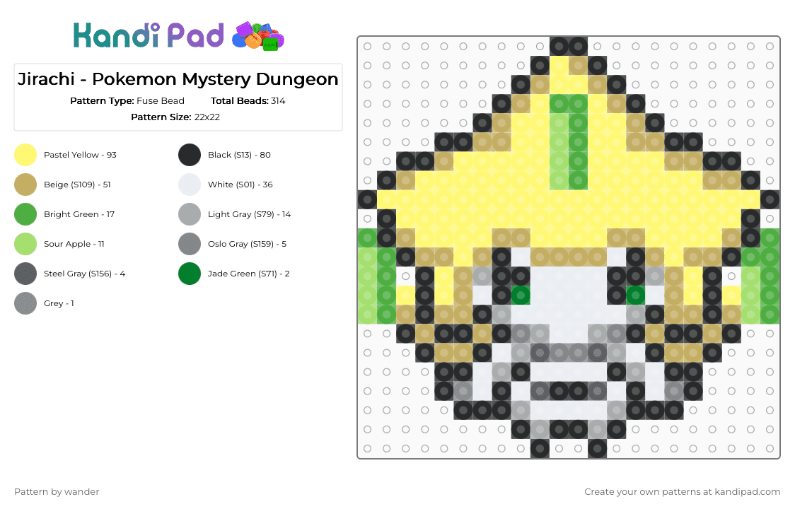 Jirachi - Pokemon Mystery Dungeon - Fuse Bead Pattern by chespyches on Kandi Pad - beige, yellow