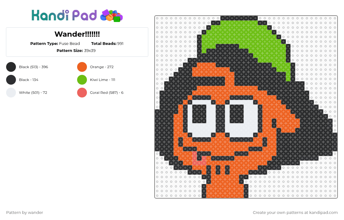 Wander!!!!!!! - Fuse Bead Pattern by wander on Kandi Pad - black,orange