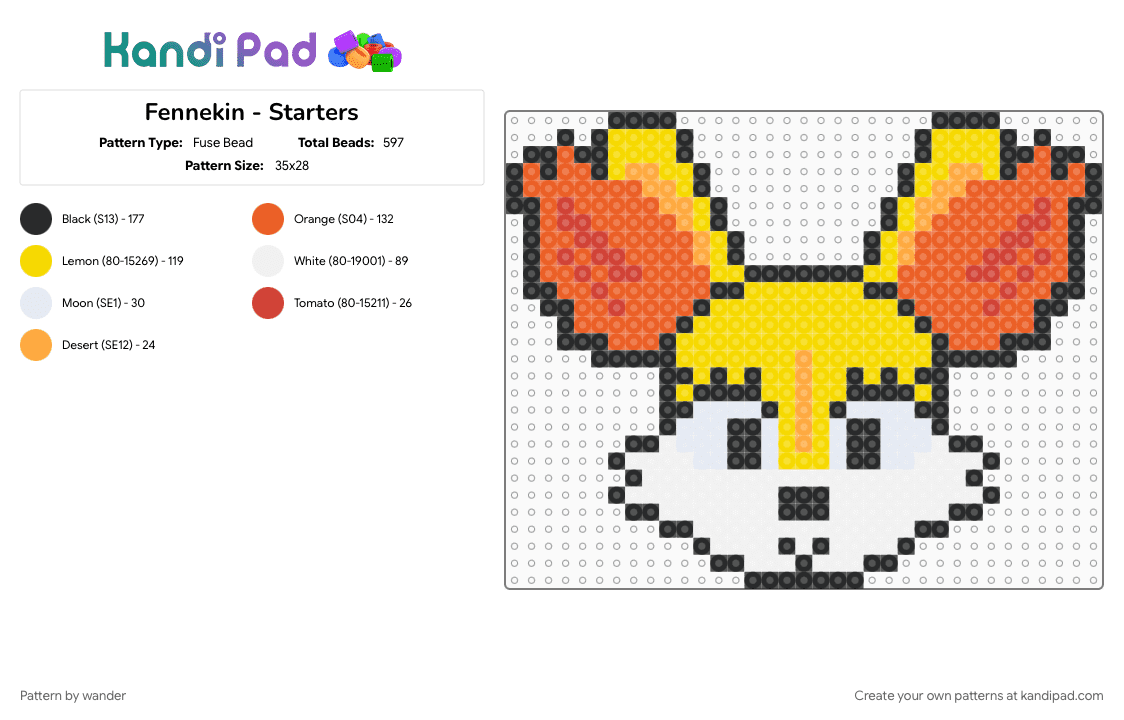 Fennekin - Starters - Fuse Bead Pattern by wander on Kandi Pad - orange, yellow