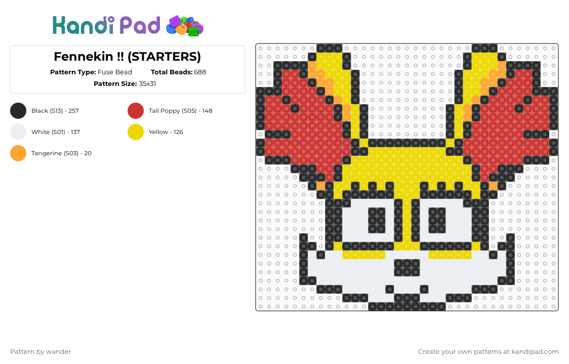 Fennekin !! (STARTERS) - Fuse Bead Pattern by wander on Kandi Pad - yellow,red