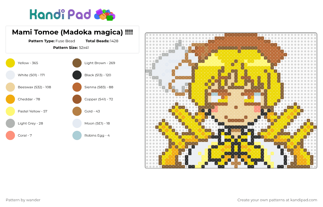 Mami Tomoe (Madoka magica) !!!! - Fuse Bead Pattern by wander on Kandi Pad - tan,yellow