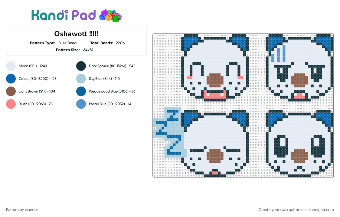 Oshawott !!!!! - Fuse Bead Pattern by wander on Kandi Pad - blue, light blue, tan, white
