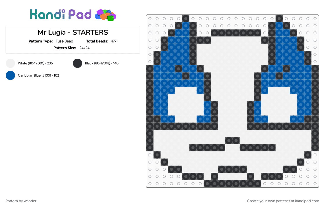 Mr Lugia - STARTERS - Fuse Bead Pattern by wander on Kandi Pad - blue, white