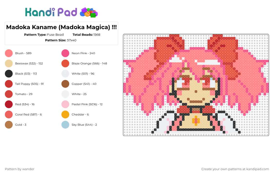 Madoka Kaname (Madoka Magica) !!! - Fuse Bead Pattern by wander on Kandi Pad - red,pink