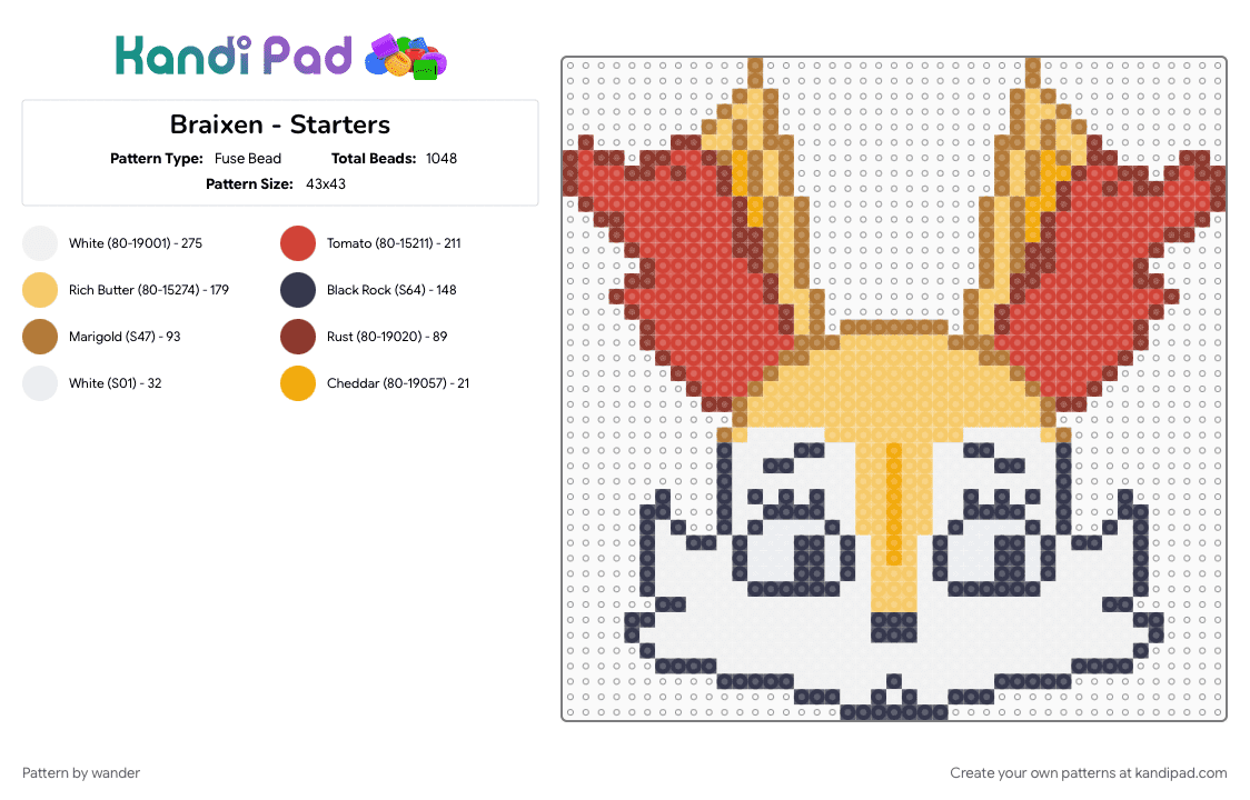 Braixen - Starters - Fuse Bead Pattern by wander on Kandi Pad - purple, red, yellow