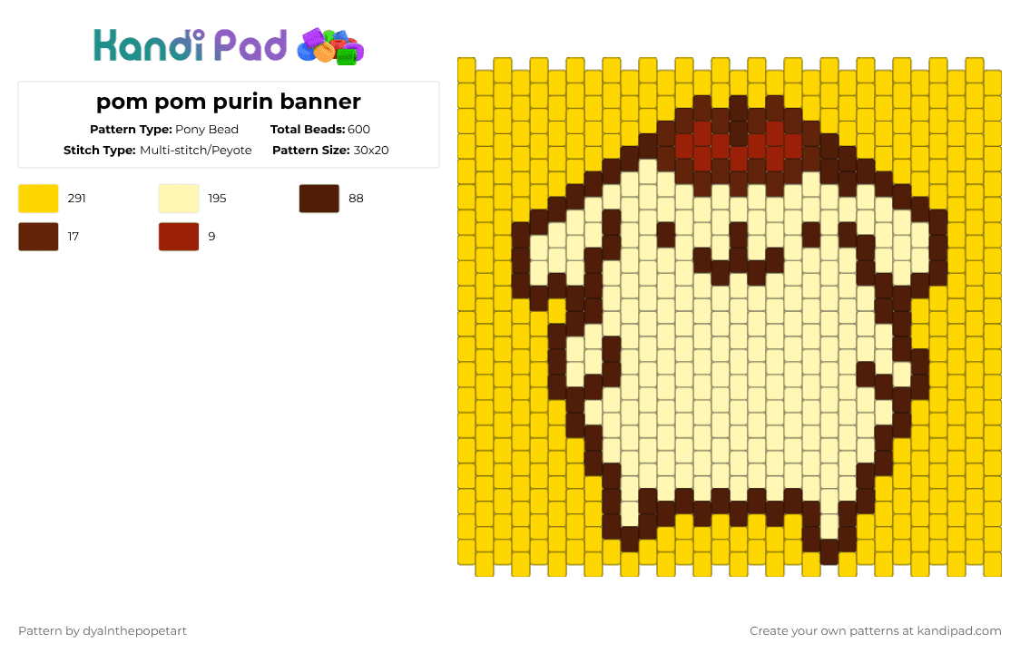 pom pom purin banner - Pony Bead Pattern by dyalnthepopetart on Kandi Pad - yellow,sanrio