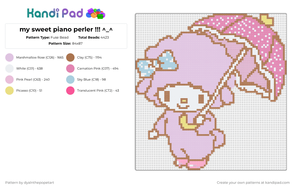 my sweet piano perler !!! ^_^ - Fuse Bead Pattern by dyalnthepopetart on Kandi Pad - sanrio
