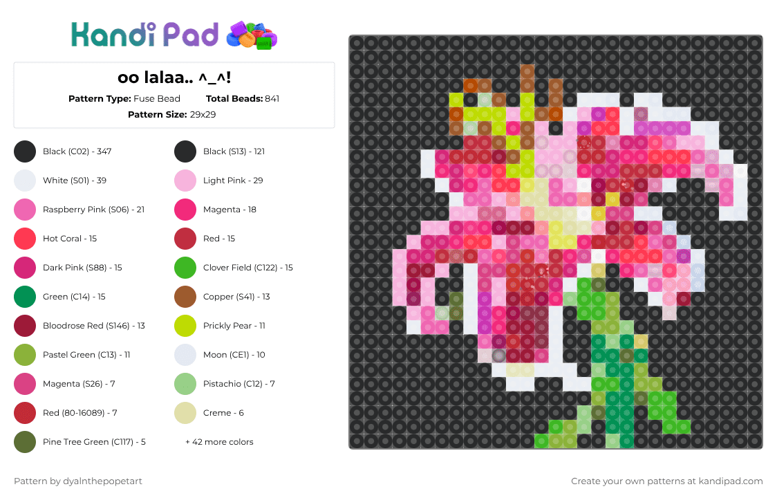 oo lalaa.. ^_^! - Fuse Bead Pattern by dyalnthepopetart on Kandi Pad - black,red,green,pink,nature,flower,red and warm hues,mostly warm little neutral,colors