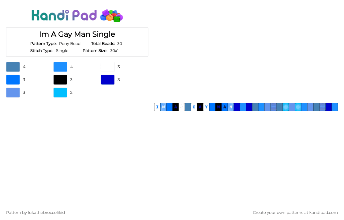 Im A Gay Man Single - Pony Bead Pattern by lukathebroccolikid on Kandi Pad - blue,light blue