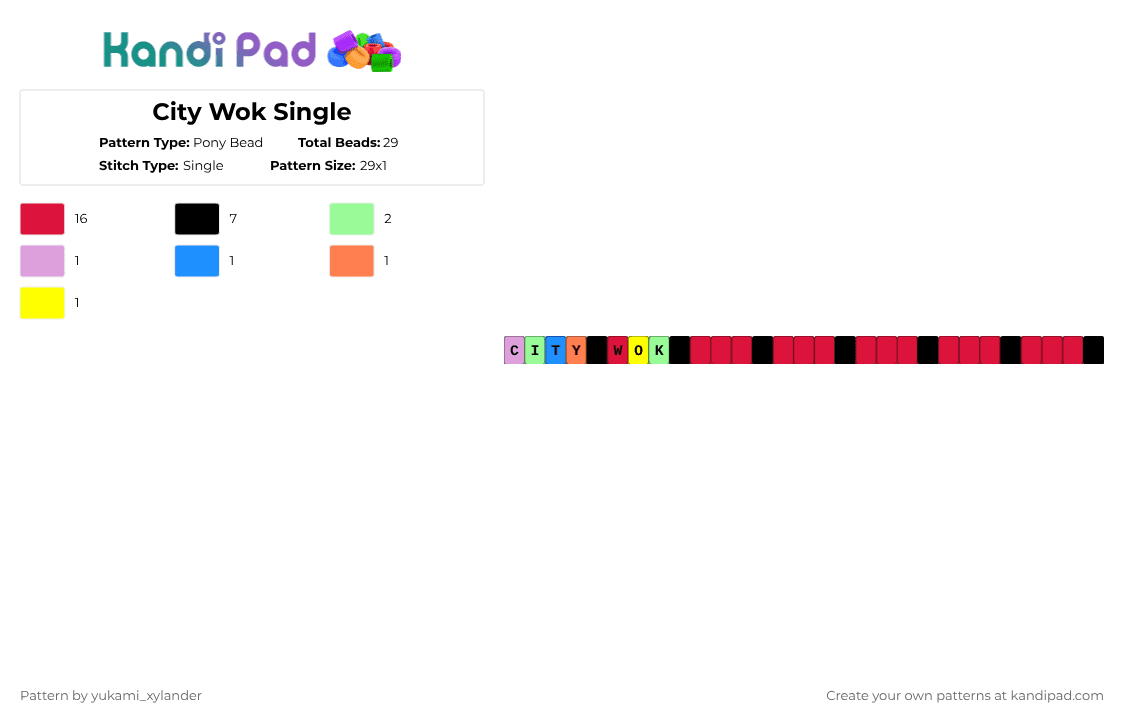 City Wok Single - Pony Bead Pattern by lukathebroccolikid on Kandi Pad - red