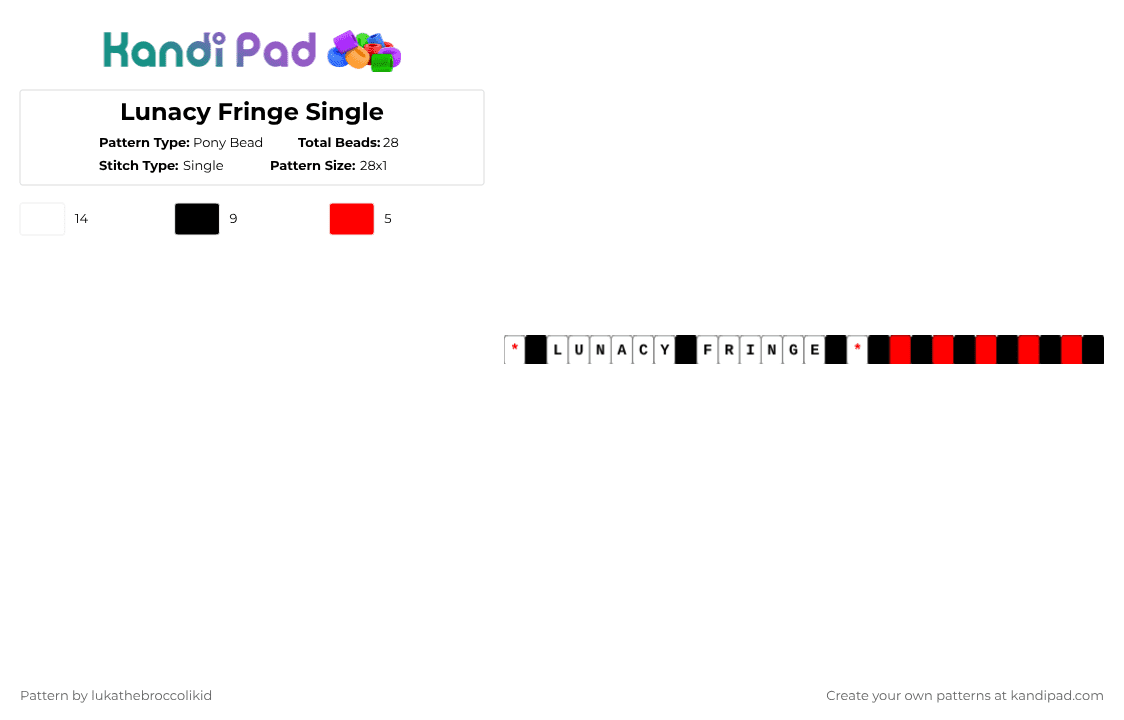 Lunacy Fringe Single - Pony Bead Pattern by lukathebroccolikid on Kandi Pad - white,red