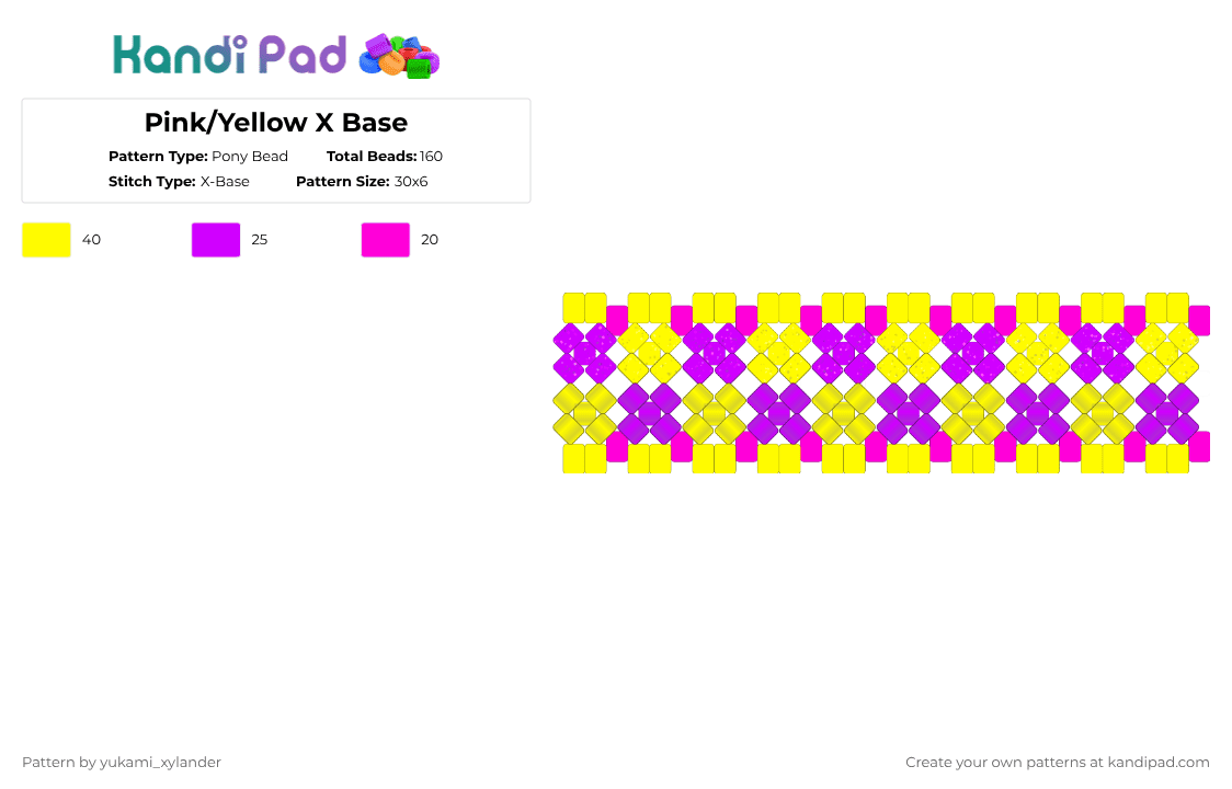 Pink/Yellow X Base - Pony Bead Pattern by lukathebroccolikid on Kandi Pad - 