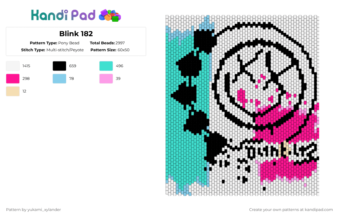 Blink 182 - Pony Bead Pattern by lukathebroccolikid on Kandi Pad - white,pink,light blue