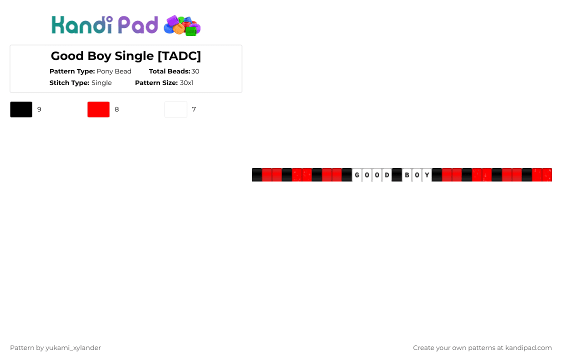 Good Boy Single [TADC] - Pony Bead Pattern by lukathebroccolikid on Kandi Pad - white,red