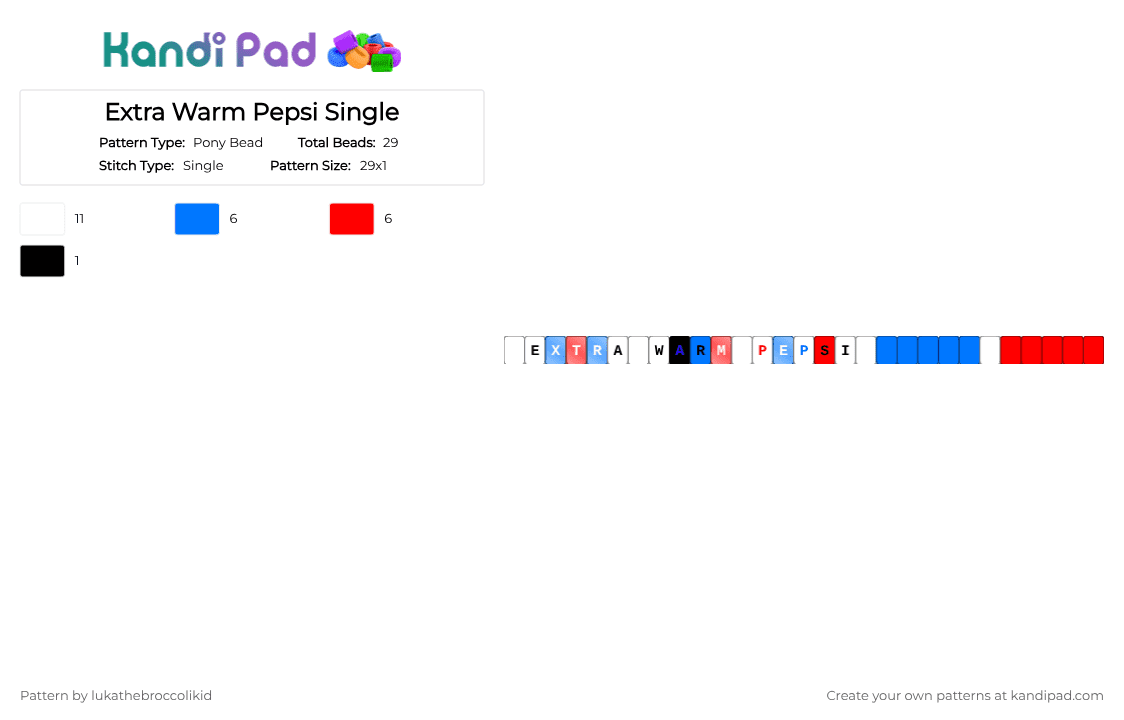Extra Warm Pepsi Single - Pony Bead Pattern by lukathebroccolikid on Kandi Pad - blue,red