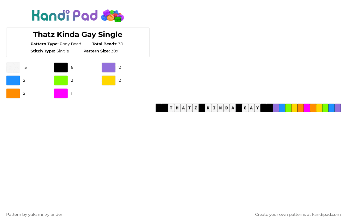 Thatz Kinda Gay Single - Pony Bead Pattern by lukathebroccolikid on Kandi Pad - white,light blue,yellow,colorful